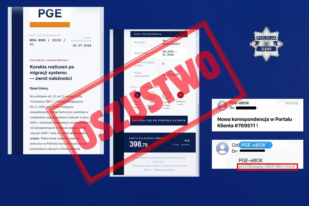Ostrzeżenie przed fałszywymi wiadomościami o zwrocie nadpłaty za energię