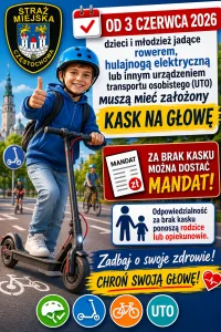Obowiązek noszenia kasków przez dzieci i młodzież do 16 roku życia na rowerach i hulajnogach elektrycznych